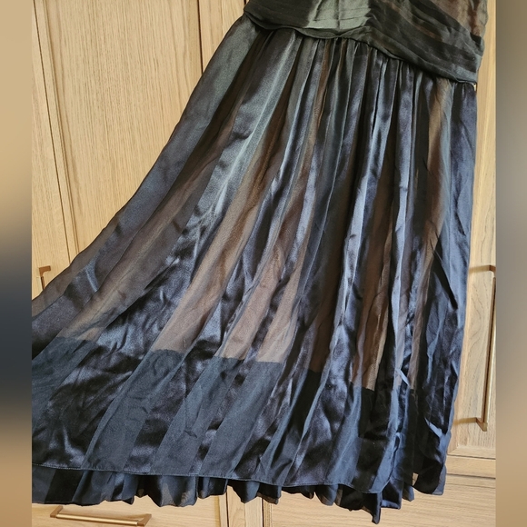 NWT Tufi Duek 100% silk black midi dress sheer striped silk over skin tone liner - Picture 3 of 8